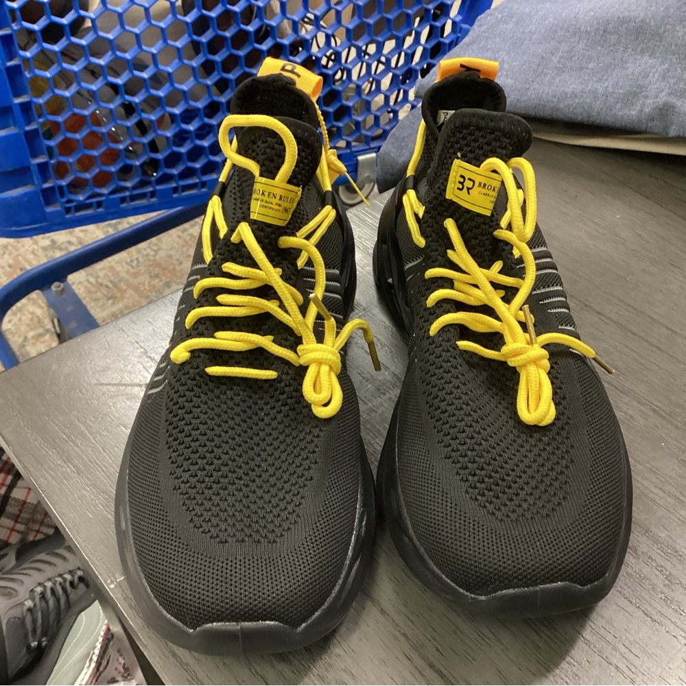 New Black Sneakers with Yellow Laces
